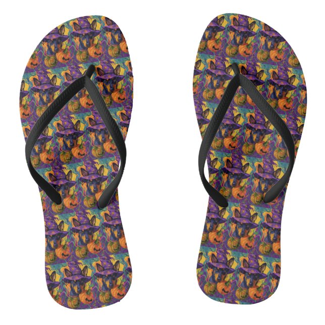 Spooky Australian Kelpie Halloween Pumpkin Flip Flops (Fußbett)