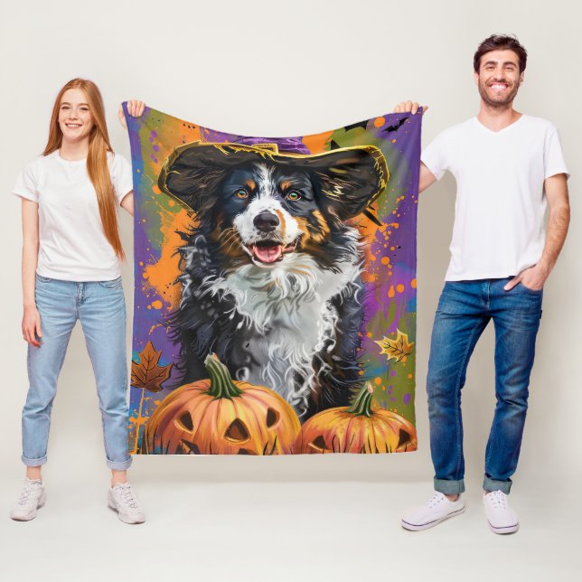 Spooky Australian Shepherd Halloween Hexenkürbis Fleecedecke (Beispiel)