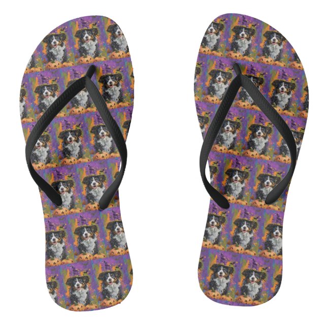 Spooky Australian Shepherd Halloween Hexenkürbis Flip Flops (Fußbett)
