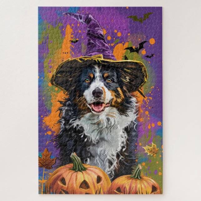 Spooky Australian Shepherd Halloween Hexenkürbis Puzzle (Vertikal)