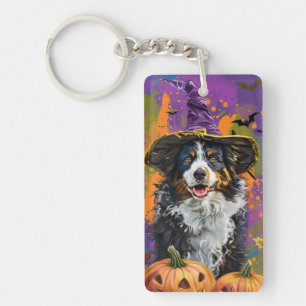 Spooky Australian Shepherd Halloween Hexenkürbis Schlüsselanhänger
