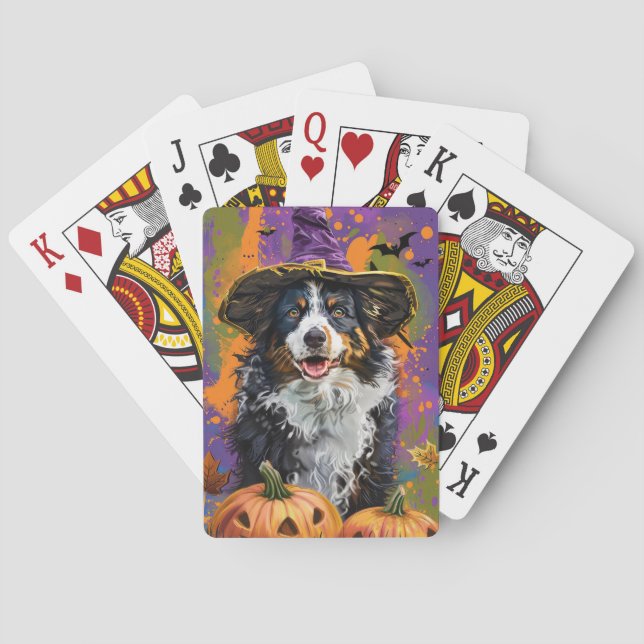 Spooky Australian Shepherd Halloween Hexenkürbis Spielkarten
