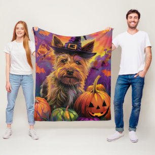 Spooky Australian Terrier Halloween Hexenkürbis Fleecedecke