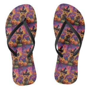 Spooky Australian Terrier Halloween Hexenkürbis Flip Flops