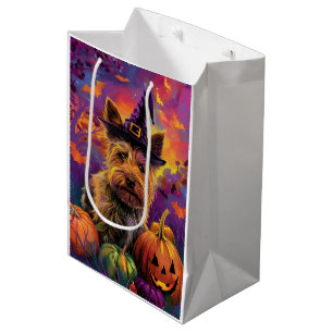 Spooky Australian Terrier Halloween Hexenkürbis Mittlere Geschenktüte