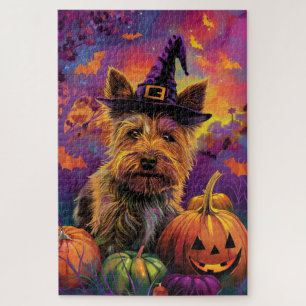 Spooky Australian Terrier Halloween Hexenkürbis Puzzle