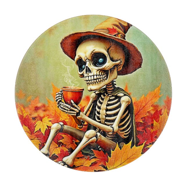 Spooky Autumn Skeleton's Coffee Break Design Schneidebrett (Vorderseite)