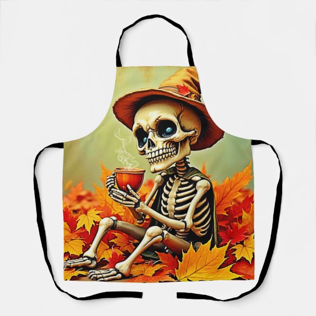 Spooky Autumn Skeleton's Coffee Break Design Schürze (Vorderseite)