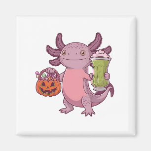 Spooky Axolotl Holding Matcha und Leckerei Hallowe Magnet