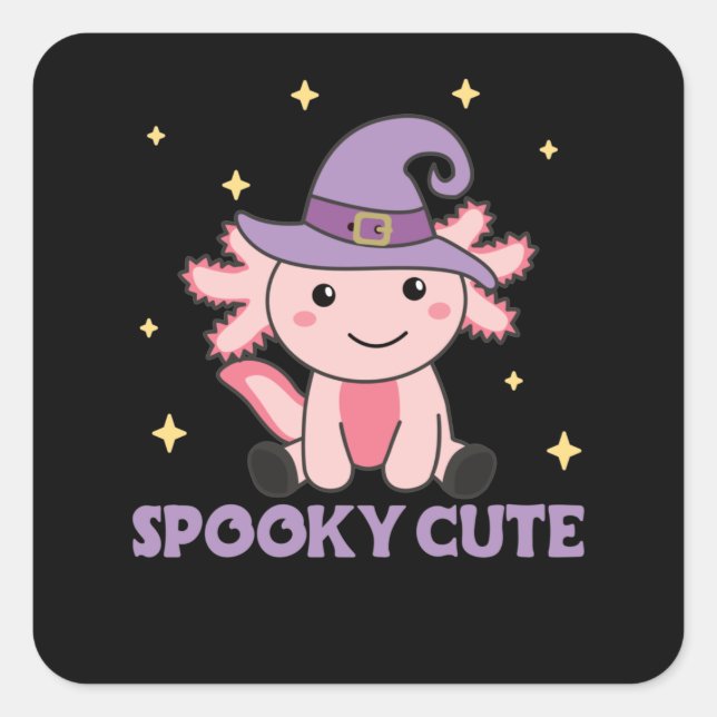 Spooky Axolotl liebt Niedliche Tiere zu Halloween Quadratischer Aufkleber (Vorderseite)