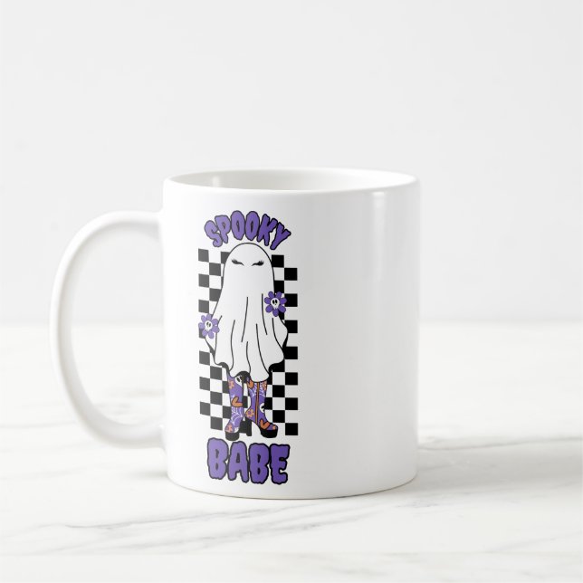 "Spooky Babe" Frau Halloween Ghost Retro Lila Kaffeetasse (Links)