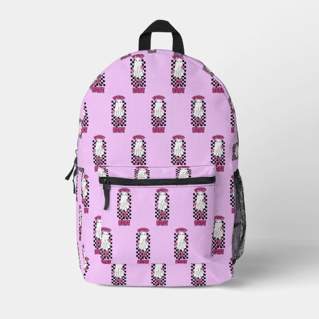 "Spooky Babe" Halloween Ghost - Retro Pink Bedruckter Rucksack (Vorderseite)