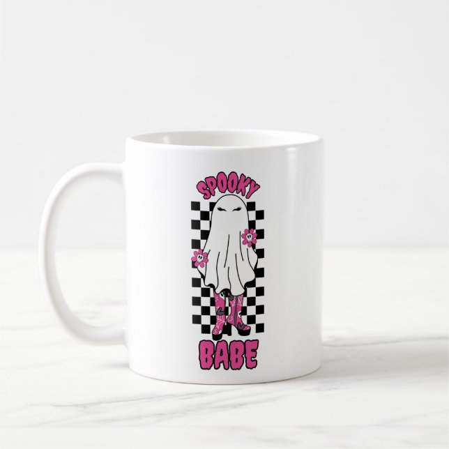 "Spooky Babe" Halloween Ghost - Retro Pink Kaffeetasse (Links)