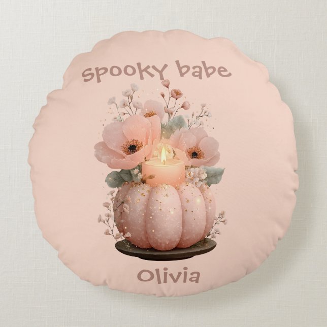 Spooky Babe Pumpkin für Mädchen Rundes Kissen (Vorderseite)