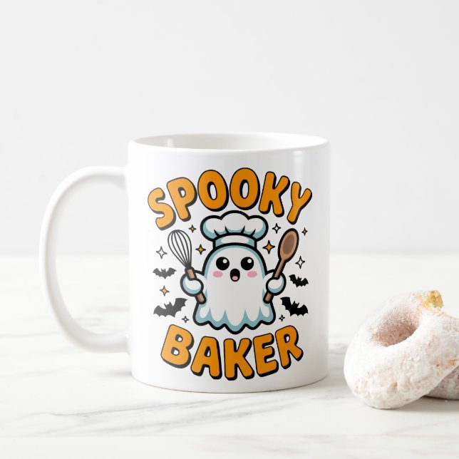 Spooky Baker - Niedliches Ghost Halloween Backen Kaffeetasse (Mit Donut)