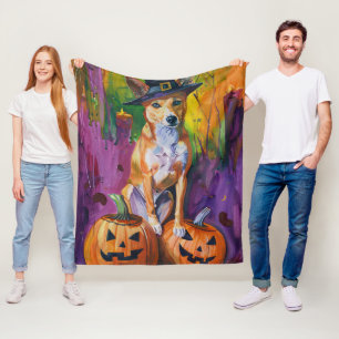 Spooky Basenji Halloween Hexe und Pumpkin Fleecedecke