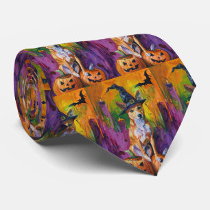 Spooky Basenji Halloween Hexe und Pumpkin Krawatte