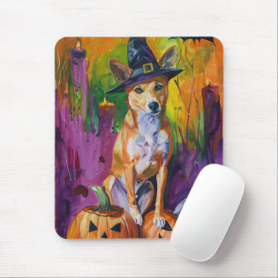 Spooky Basenji Halloween Hexe und Pumpkin Mousepad