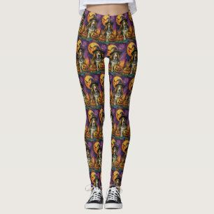 Spooky Basset Hound Halloween Hexe und Kürbiskürbi Leggings