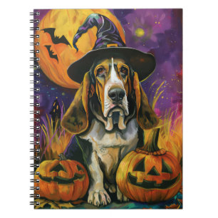 Spooky Basset Hound Halloween Hexe und Kürbiskürbi Notizblock
