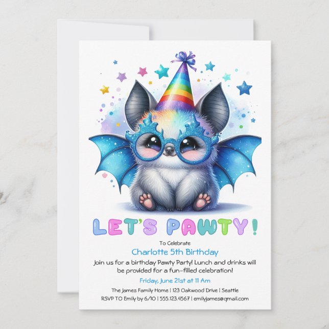 Spooky Bat Birthday Einladung - Blauer Glitzer sie (Vorderseite)