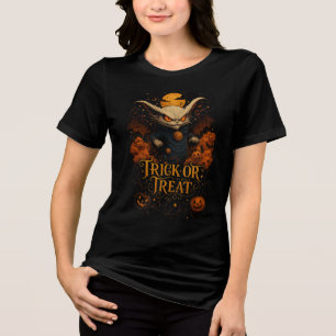 Spooky Bat Cat Trick or Treat Halloween Art Tri-Blend Shirt