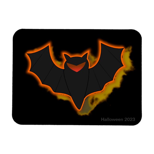 Spooky Bat Halloween Foto Magnet | Schwarzes Thema (Horizontal)