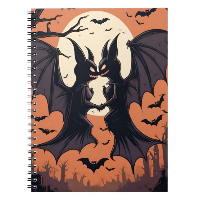 Spooky Bat Halloween Notebook - Gothic Full Moon J Notizblock (Vorderseite)
