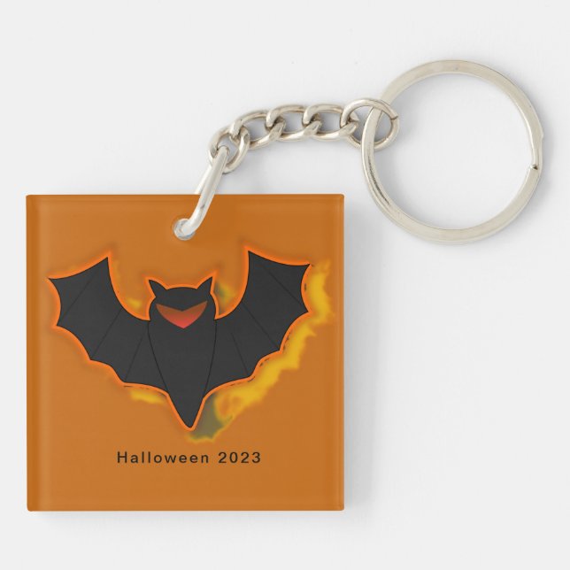 Spooky Bat Halloween Schlüsselanhänger | Orange Th (Rückseite)