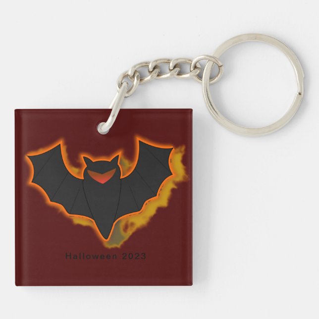 Spooky Bat Halloween Schlüsselanhänger | Red Theme (Rückseite)