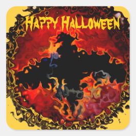 Spooky Bat on Fire Halloween Quadratischer Aufkleber