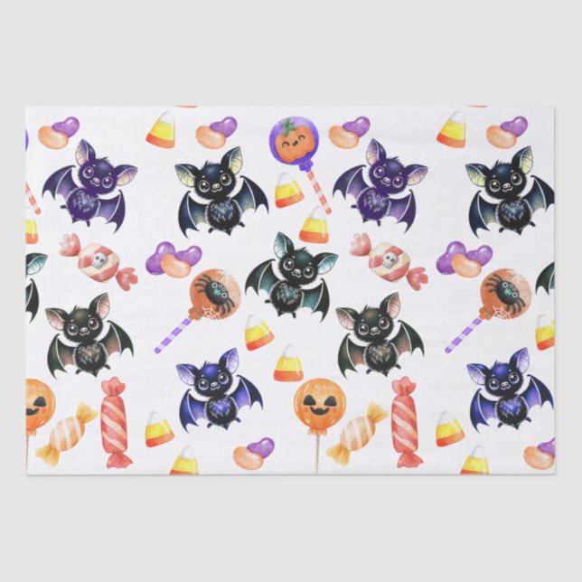 Spooky Bats & Candy, Aquarell, farbig Seidenpapier (Vorderseite)