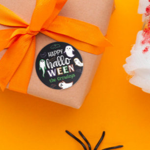 Spooky Bats & Ghosts Happy Halloween Runder Aufkleber