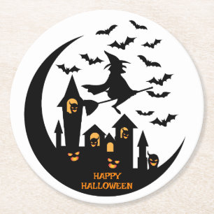 Spooky Bats & Hexen glückliches Halloween Custom Runder Pappuntersetzer