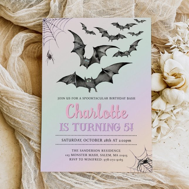 Spooky Bats Pastel Halloween Geburtstagsparty Einladung (Von Creator hochgeladen)