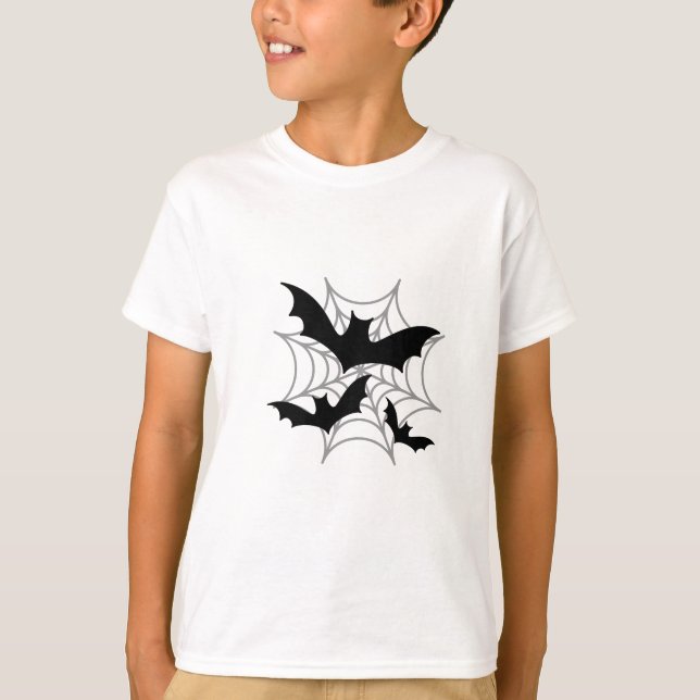 Spooky Bats & Spiderweb Halloween T-Shirt (Vorderseite)
