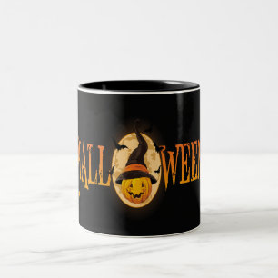 Spooky Bats und Pumpkin Halloween-Tasse Zweifarbige Tasse