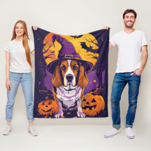 Spooky Beagle Halloween Hexe und Kürbis Fleecedecke