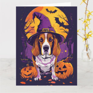 Spooky Beagle Halloween Hexe und Kürbis Karte