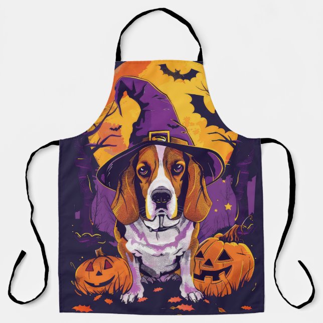 Spooky Beagle Halloween Hexe und Kürbis Schürze (Vorderseite)