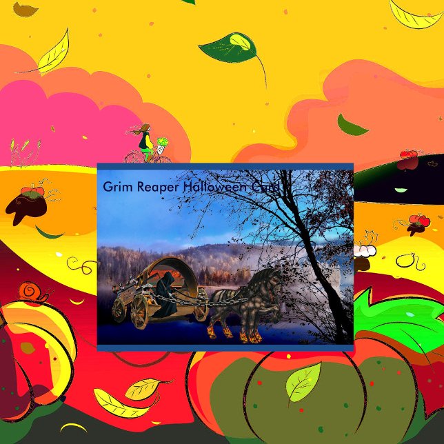 Spooky Beängstigend Grim Sensenmann Totenpferd Karte (Grim Reaper Halloween Card)