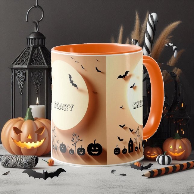 Spooky Beängstigende graue Jacke Schwarze Fledermä Tasse (Spooky Scary Creepy Hallow Jacks Black Bats Orange Mug)