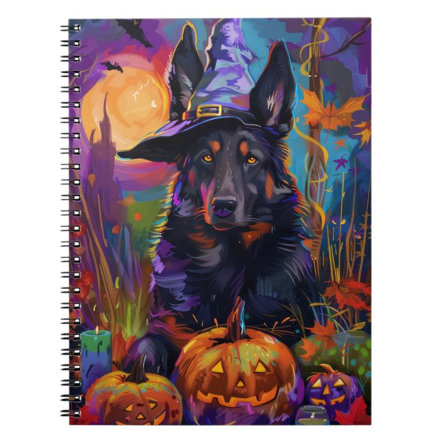 Spooky Belgischer Schäferhund Halloween Hexenkürbi Notizblock (Vorderseite)