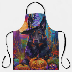 Spooky Belgischer Schäferhund Halloween Hexenkürbi Schürze