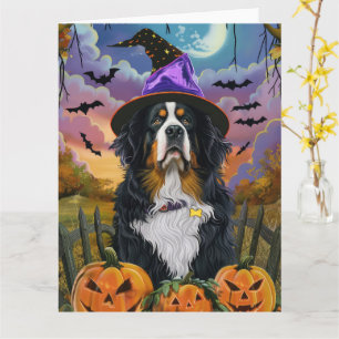 Spooky Bernese Mountain Halloween Hexenkürbis Karte