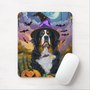 Spooky Bernese Mountain Halloween Hexenkürbis Mousepad
