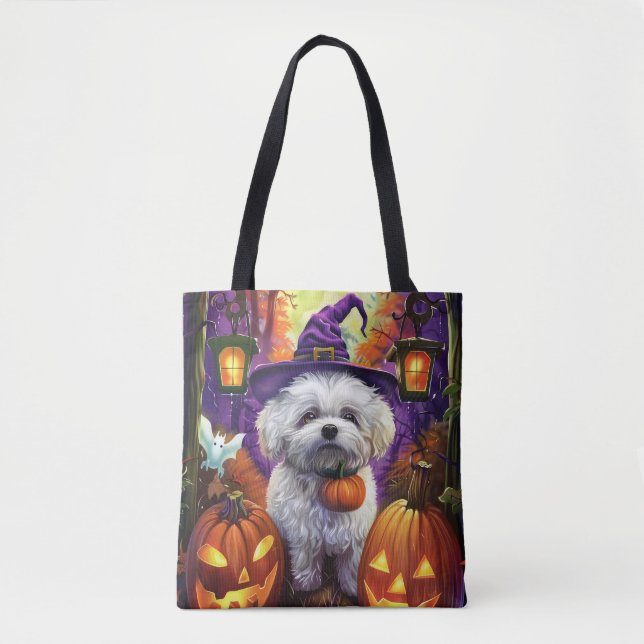 Spooky Bichon Frise Halloween Hexe und Pumpkin (Vorderseite)