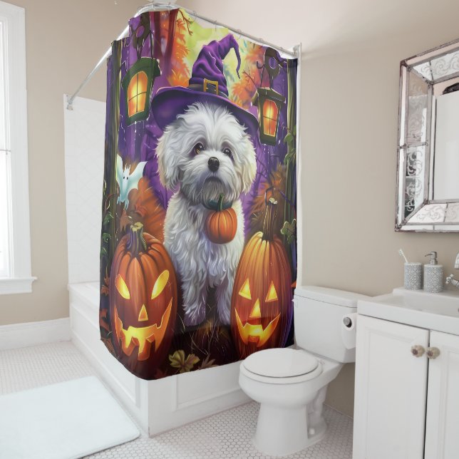 Spooky Bichon Frise Halloween Hexe und Pumpkin Duschvorhang (Beispiel)