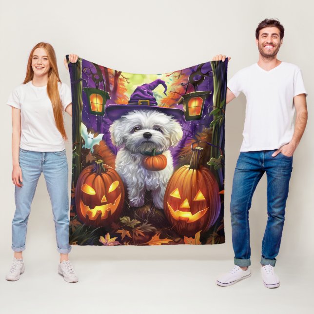 Spooky Bichon Frise Halloween Hexe und Pumpkin Fleecedecke (Beispiel)