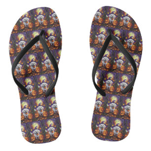 Spooky Bichon Frise Halloween Hexe und Pumpkin Flip Flops